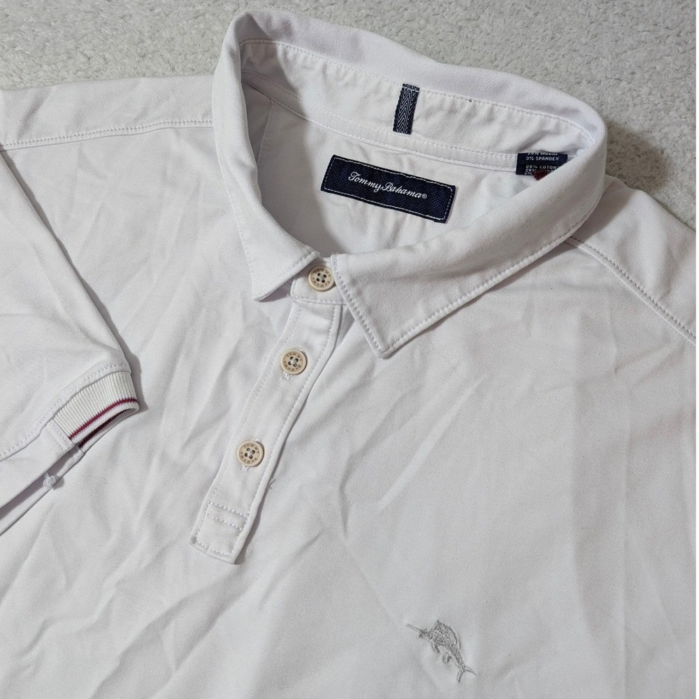 Tommy Bahama Polo Shirt Mens XXL White Modal Stretch Marlin Logo Short Sleeve